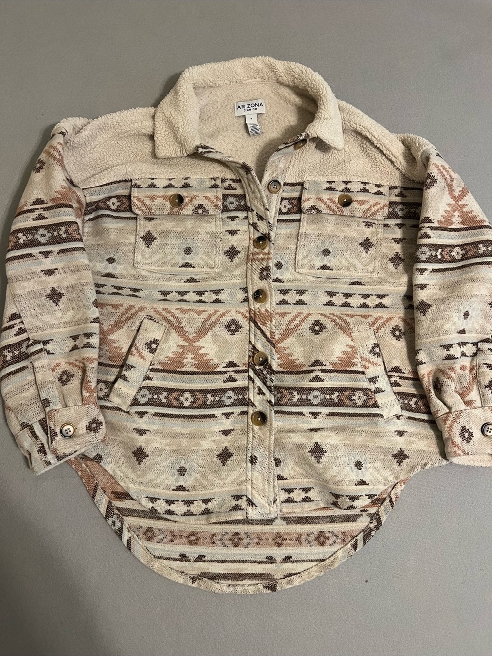 Arizona Jean Company womens Cream Aztec Sherpa-Lined Button Jacket
